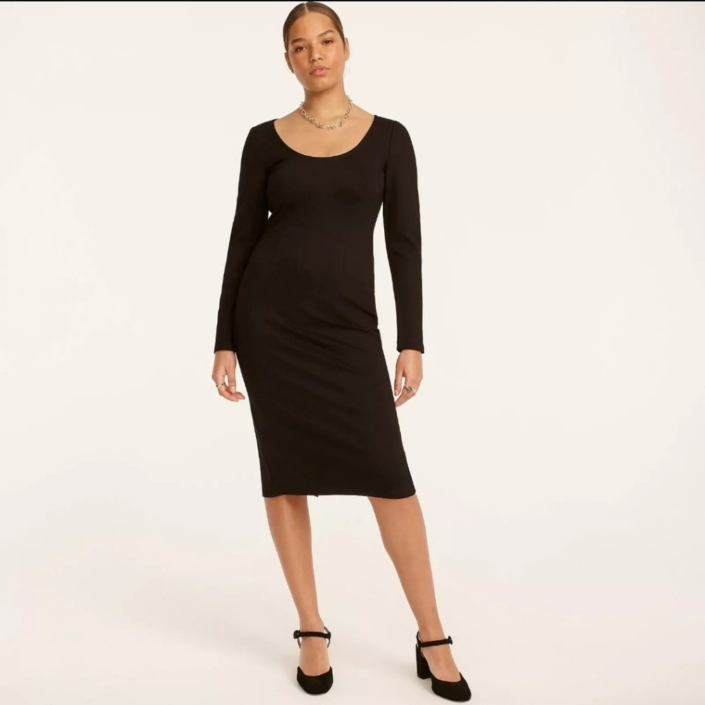 J. Crew Black Long-Sleeve Midi Dress